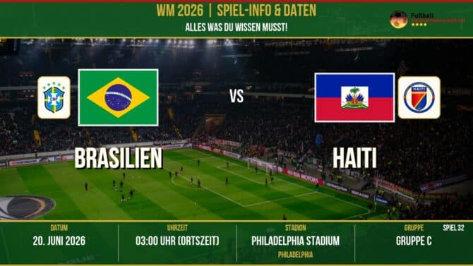 WM 2026: Brasilien vs Haiti – 20. Juni 2026 um 02:00 Uhr – Lincoln Financial Field, Philadelphia (Gruppe F)