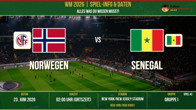 WM 2026: Norwegen vs Senegal – 23. Juni 2026 um 01:00 Uhr – MetLife Stadium, New York (Gruppe B)