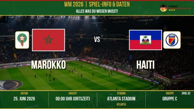 WM 2026: Marokko vs Haiti – 24. Juni 2026 um 23:00 Uhr – Mercedes-Benz Stadium, Atlanta (Gruppe F)