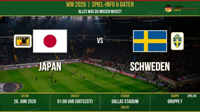 WM 2026: Japan vs Schweden – 26. Juni 2026 um 01:00 Uhr – AT&T Stadium, Dallas (Gruppe I)