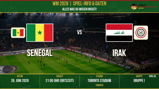 WM 2026: Senegal vs Irak – 26. Juni 2026 um 21:00 Uhr – BMO Field, Toronto (Gruppe B)