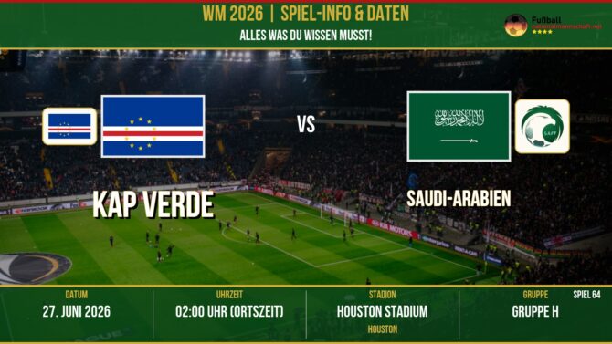 WM 2026: Kap Verde vs Saudi-Arabien – 27. Juni 2026 um 01:00 Uhr – NRG Stadium, Houston (Gruppe K)