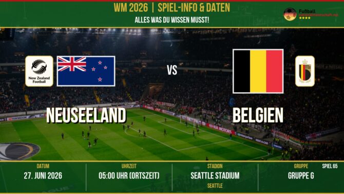 WM 2026: Neuseeland vs Belgien – 27. Juni 2026 um 04:00 Uhr – Lumen Field, Seattle (Gruppe J)