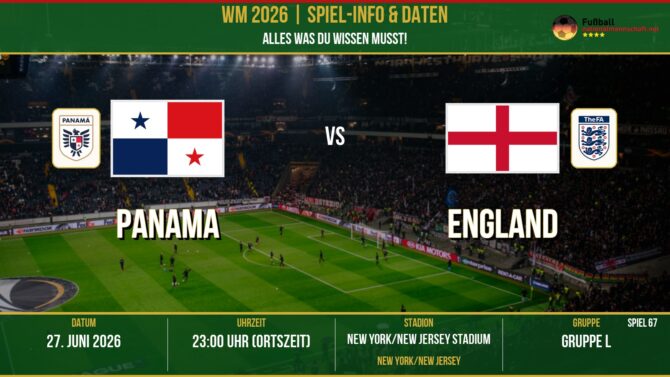 WM 2026: Panama vs England – 27. Juni 2026 um 22:00 Uhr – MetLife Stadium, New York (Gruppe C)