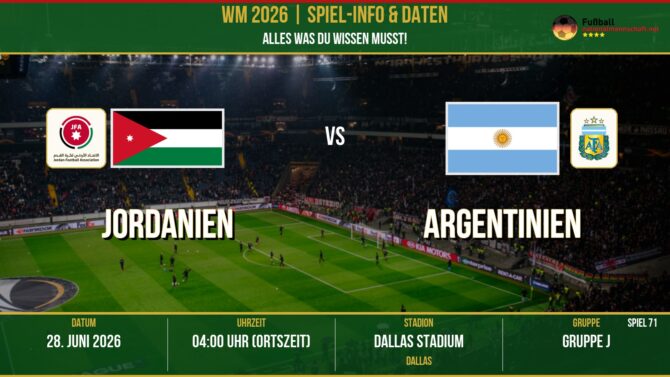 WM 2026: Jordanien vs Argentinien – 28. Juni 2026 um 03:00 Uhr – AT&T Stadium, Dallas (Gruppe L)