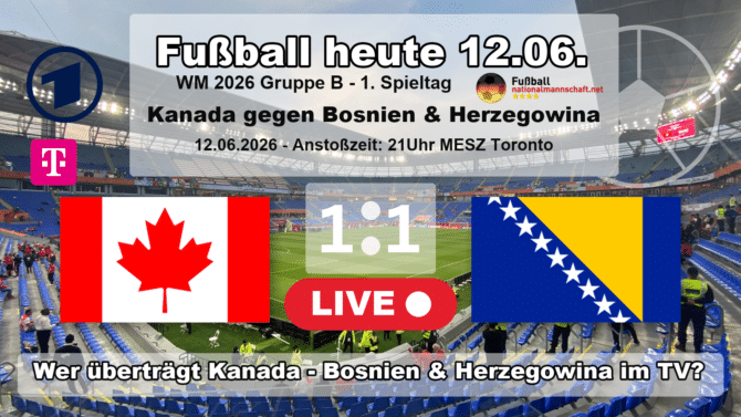 Fußball heute ARD live - 1:1 - Wer überträgt Kanada gegen Bosnien & Herzegowina live im TV?