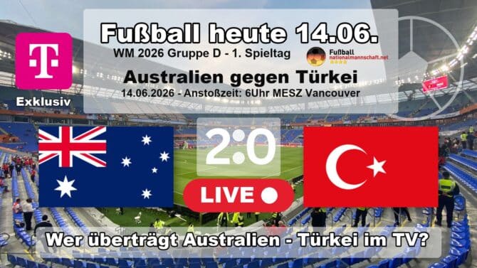 Fußball heute WM live im TV - 2:0 - Wer überträgt Australien gegen Türkei live im TV? MagentaTV!