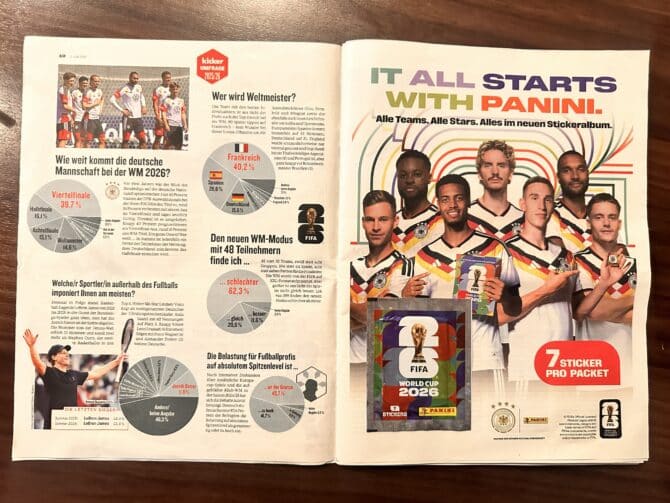 Neues Kicker Heft kaufen und WM 2026 Panini Sticker erhalten!