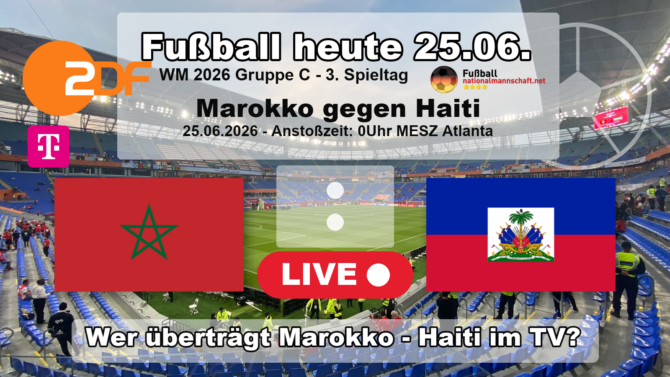 Vorschau Marokko gegen Haiti bei der WM 2026 mit Anstoßzeit, Flaggen und TV-Sender.