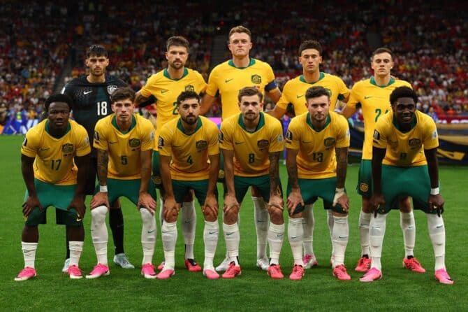 Die Mannschaft Australiens stellt sich vor dem WM-2026-Gruppenspiel der Gruppe D gegen die Türkei im BC Place in Vancouver, British Columbia, am 13. Juni 2026 zum Mannschaftsfoto auf. Dean Mouhtaropoulos / Getty Images