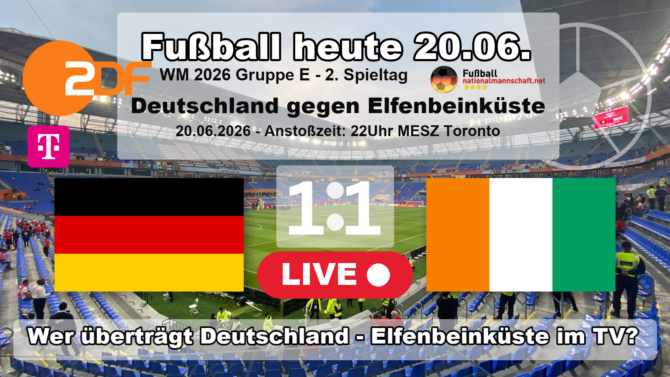 Deutschland gegen Elfenbeinküste heute live - 0:1 - TV Übertragung im ZDF, Anstoß & Kommentatoren