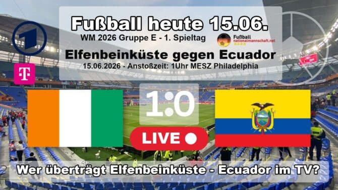 Fußball heute WM ARD live im TV: 1:0 Wer überträgt Elfenbeinküste gegen Ecuador live im TV? 1:0