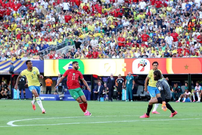 Ismael Saibari von Marokko erzielt das erste Tor seiner Mannschaft während des WM-2026-Gruppenspiels der Gruppe C gegen Brasilien im New York New Jersey Stadium in East Rutherford, New Jersey, am 13. Juni 2026. Dan Mullan / Getty Images