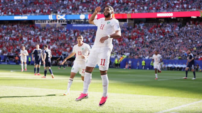 Ismael Saibari beim Torjubel für Marokko gegen Schottland