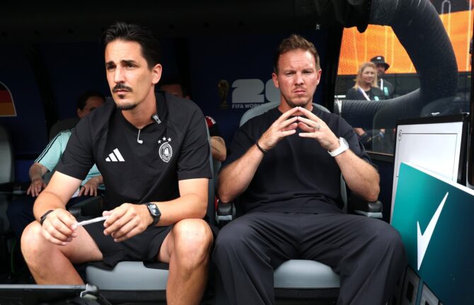 Bundestrainer Julian Nagelsmann auf der Bank vor dem WM-Gruppenspiel der Gruppe E zwischen Ecuador und Deutschland. Die Partie fand am 25. Juni 2026 im New York New Jersey Stadium in East Rutherford statt. Justin Setterfield / Getty Images