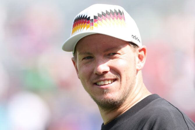 Bundestrainer Julian Nagelsmann lächelt nach dem Länderspiel zwischen den USA und Deutschland am 6. Juni 2026 im Soldier Field in Chicago. Alexander Hassenstein / Getty Images