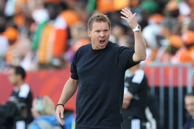 Bundestrainer Julian Nagelsmann reagiert an der Seitenlinie im WM-2026-Gruppenspiel der Gruppe E zwischen Deutschland und der Elfenbeinküste am 20. Juni 2026 im Toronto Stadium. (Alexander Hassenstein / Getty Images)