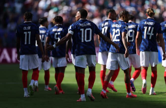 East Rutherford, New Jersey, USA, 16. Juni 2026: Frankreichs Kylian Mbappé jubelt über seinen zweiten Treffer im WM-Spiel der Gruppe I gegen Senegal im New York New Jersey Stadium. (Foto: Dan Mullan/Getty Images)