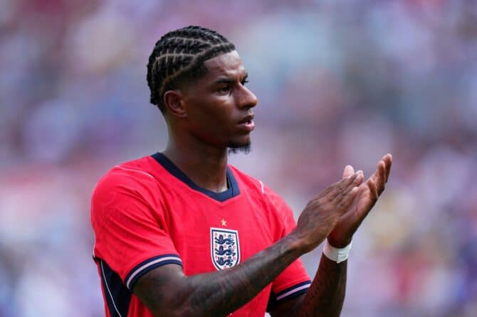 Marcus Rashford während des Testspiels der englischen Nationalmannschaft gegen Neuseeland. Die Begegnung fand am 6. Juni 2026 im Raymond James Stadium in Tampa, Florida, statt. (Rich Storry / Getty Images North America via Getty Images)
