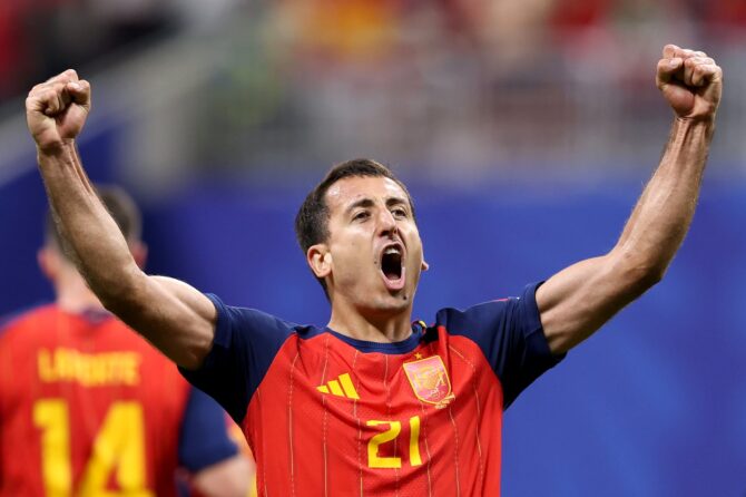 Spaniens Mikel Oyarzabal bejubelt seinen Treffer zum 3:0 im WM-2026-Gruppenspiel der Gruppe H gegen Saudi-Arabien im Atlanta Stadium am 21. Juni 2026 in Atlanta. Justin Setterfield / Getty Images