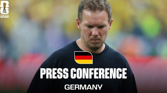 Bundestrainer Julian Nagelsmann bei der FIFA-Pressekonferenz nach dem 1:2 gegen Ecuador bei der WM 2026.