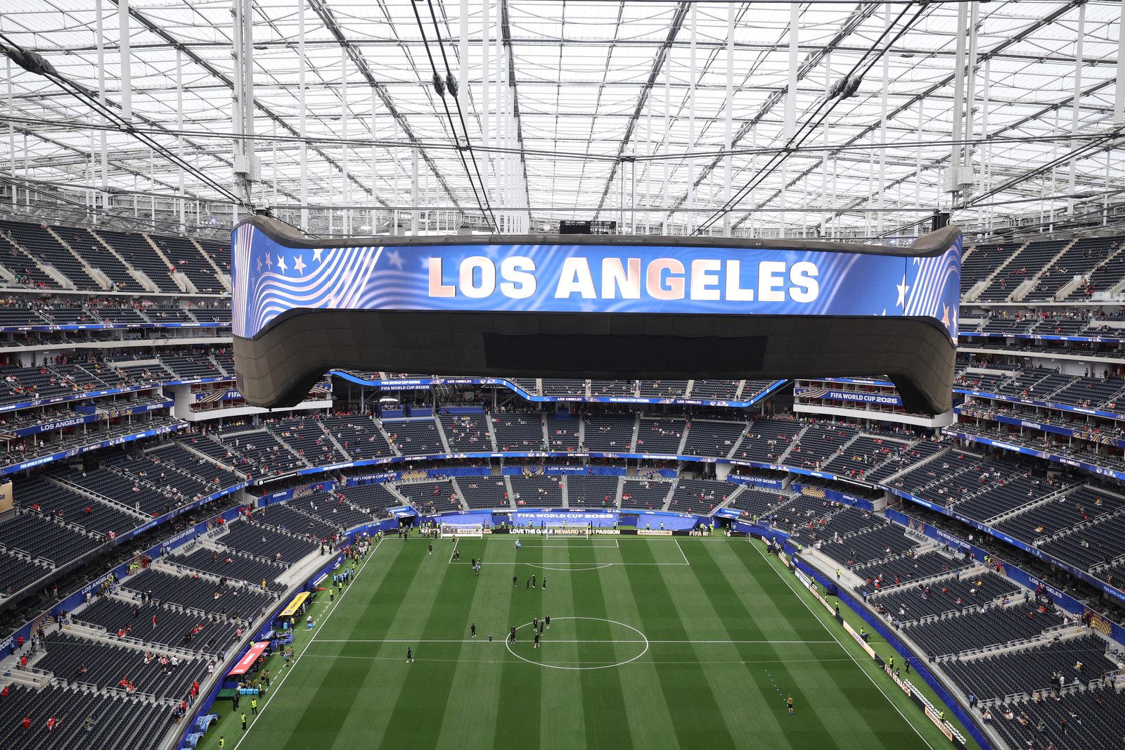 Innenansicht des Los Angeles Stadium (SoFi Stadium) in Inglewood vor dem WM-2026-Sechzehntelfinale zwischen Südafrika und Kanada am 28. Juni 2026. Alex Grimm / Getty Images