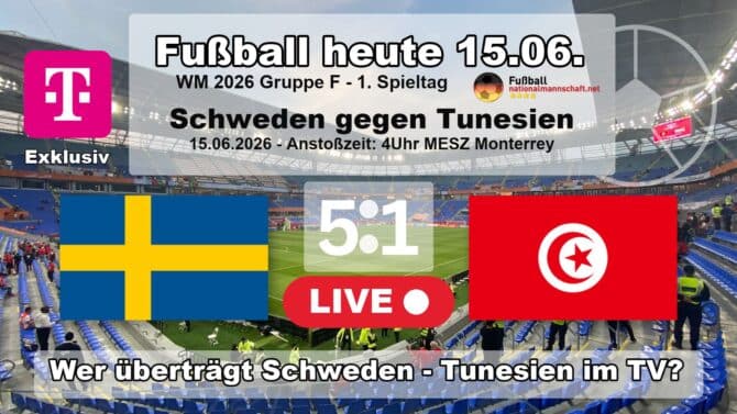 Fußball heute WM live MagentaTV: 5:1 Wer überträgt Schweden gegen Tunesien live im TV?