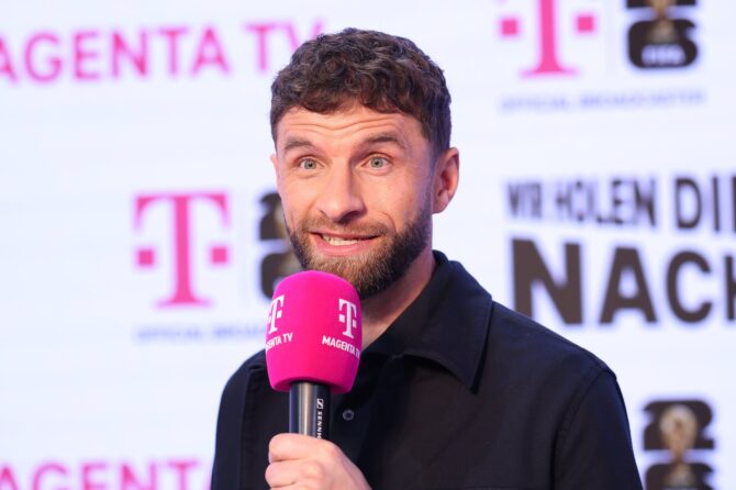 Thomas Müller bei der Vorstellung des MagentaTV-Teams für die WM 2026 bei der DMC Production Germany GmbH in Ismaning am 23. März 2026. Alexander Hassenstein / Getty Images