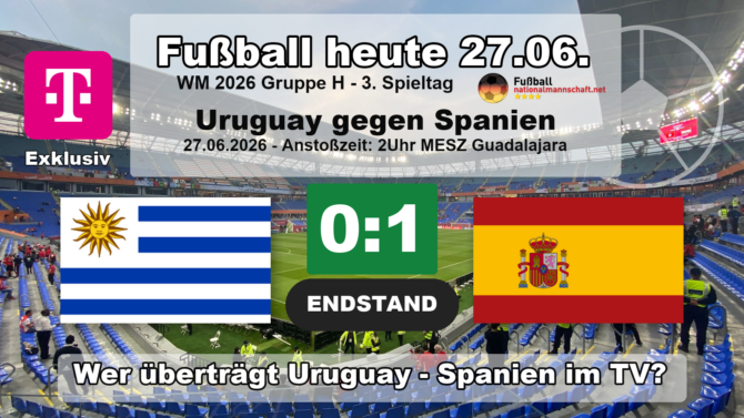 Fußball heute WM 2026: Endstand 0:1 - Uruguay gegen Spanien, wer übertrug live im TV?