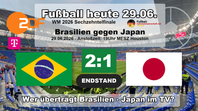 Fußball heute WM live im TV - 2:1 - Wer überträgt Brasilien - Japan live im TV? ZDF und MagentaTV!