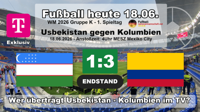Wer überträgt Usbekistan gegen Kolumbien bei der WM 2026 live im TV? Endstand 1:3 im 1. Spieltag der Gruppe K.