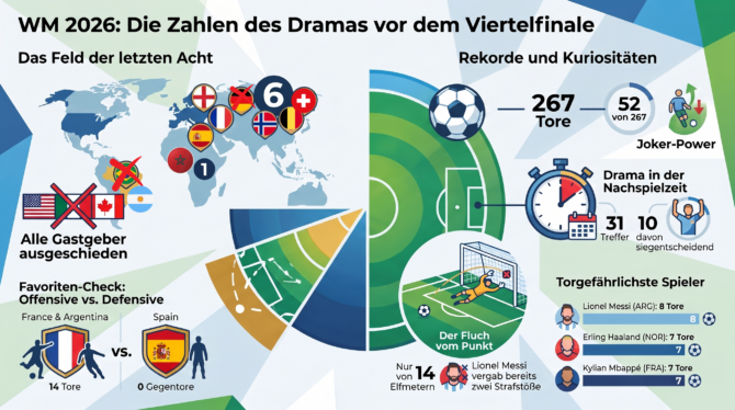 267 Tore, 52 Jokertreffer und ein Elfmeter-Fluch: Die verrückten Zahlen der WM 2026 vor dem Viertelfinale