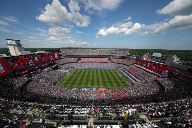 Blick ins Boston Stadium in Foxborough vor dem Viertelfinale der WM 2026 zwischen Frankreich und Marokko am 9. Juli 2026. (Alex Slitz / Getty Images North America via Getty Images)