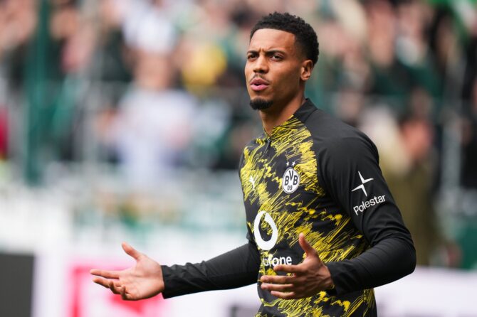 Felix Nmecha von Borussia Dortmund beim Bundesliga-Auswärtsspiel gegen Werder Bremen am 16. Mai 2026 im Bremer Weserstadion. (Pau Barrena / Getty Images Europe via Getty Images)