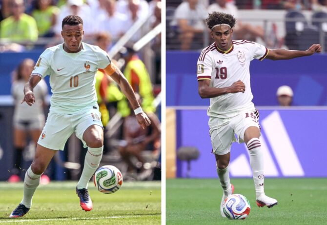 Frankreichs Kylian Mbappé (links) und Spaniens Lamine Yamal treffen im WM-2026-Halbfinale aufeinander. (Foto: Mauro Pimentel und Thomas Coex / AFP)
