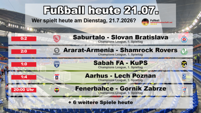 Fußball heute am 21. Juli 2026: Spielplan-Grafik mit allen Partien und Anstoßzeiten