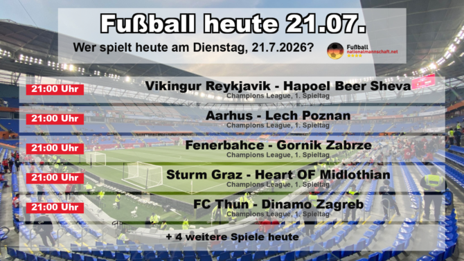 Fußball heute am 21. Juli 2026: Spielplan-Grafik mit allen Partien und Anstoßzeiten
