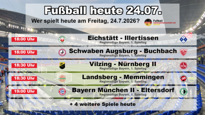 Fußball heute am 24. Juli 2026: Spielplan-Grafik mit allen Partien und Anstoßzeiten