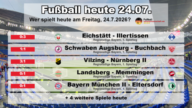 Fußball heute am 24. Juli 2026: Spielplan-Grafik mit allen Partien und Anstoßzeiten