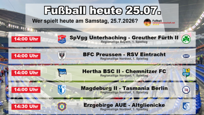 Fußball heute am 25. Juli 2026: Spielplan-Grafik mit allen Partien und Anstoßzeiten