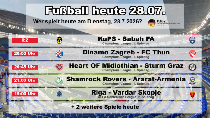 Fußball heute am 28. Juli 2026: Spielplan-Grafik mit allen Partien und Anstoßzeiten