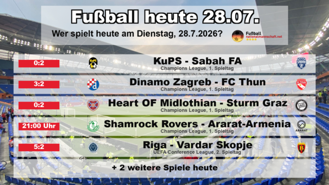 Fußball heute am 28. Juli 2026: Spielplan-Grafik mit allen Partien und Anstoßzeiten