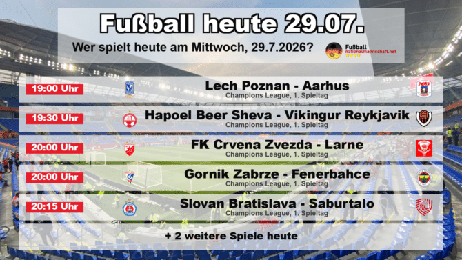 Fußball heute am 29. Juli 2026: Spielplan-Grafik mit allen Partien und Anstoßzeiten