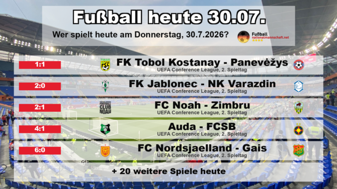 Fußball heute am 30. Juli 2026: Spielplan-Grafik mit allen Partien und Anstoßzeiten
