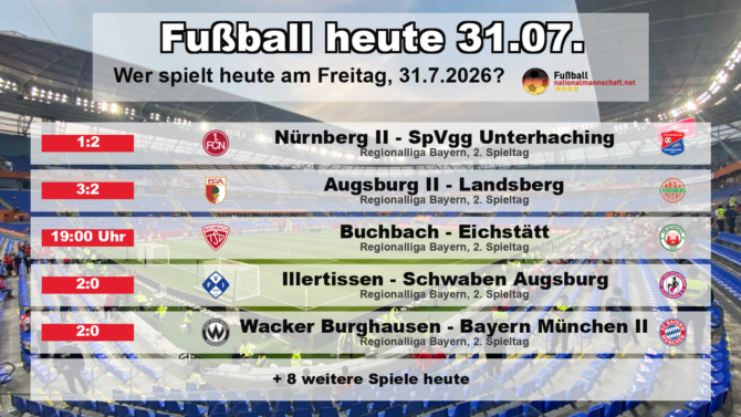 Fußball heute am 31. Juli 2026: Spielplan-Grafik mit allen Partien und Anstoßzeiten