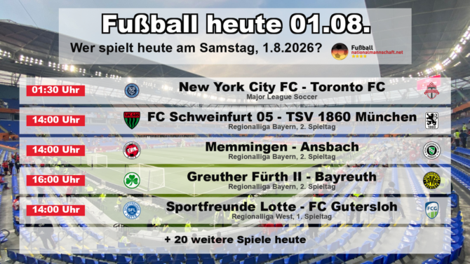 Fußball heute am 1. August 2026: Spielplan-Grafik mit allen Partien und Anstoßzeiten