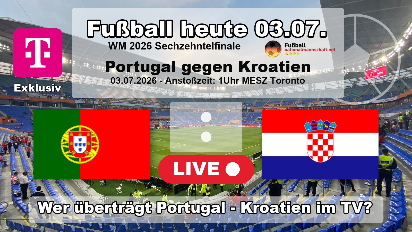 Wer überträgt Portugal gegen Kroatien? Das WM 2026 Sechzehntelfinale läuft exklusiv bei MagentaTV.