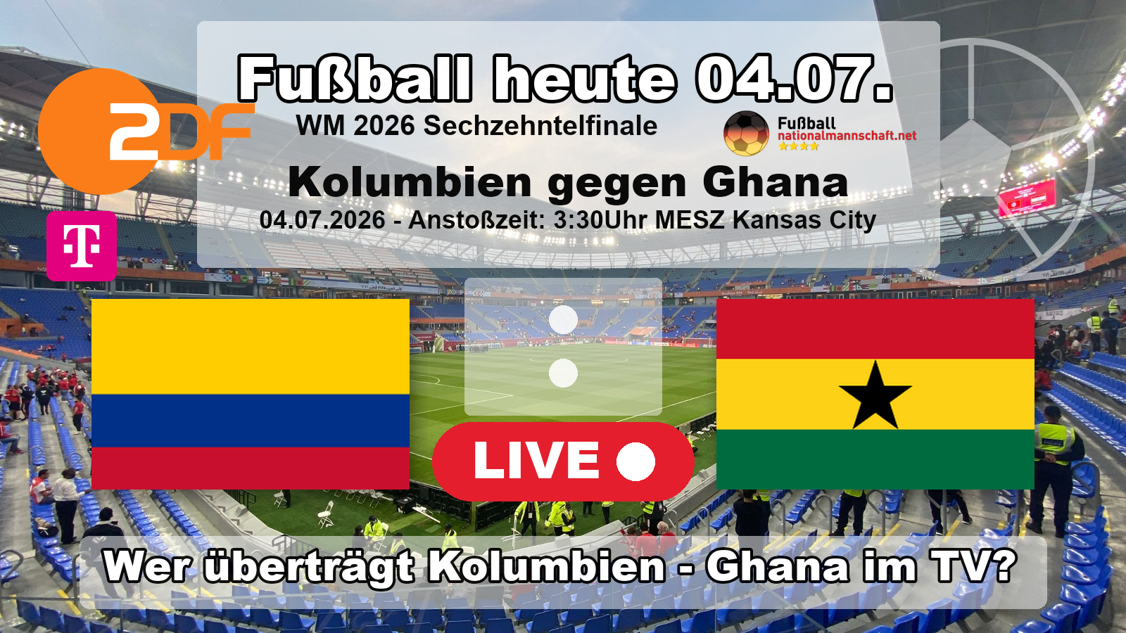 Wer überträgt Kolumbien gegen Ghana? Das WM 2026 Sechzehntelfinale läuft im ZDF und bei MagentaTV.
