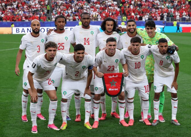 Die Startelf Marokkos posiert vor dem Achtelfinale der WM 2026 gegen Kanada für das Mannschaftsfoto. Die Partie fand am 4. Juli 2026 im Houston Stadium in Houston, Texas statt. Kevin C. Cox / Getty Images North America via Getty Images