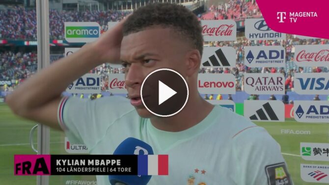 Kylian Mbappé im MagentaTV-Interview nach dem WM-Viertelfinale gegen Marokko. (Screenshot: MagentaTV)